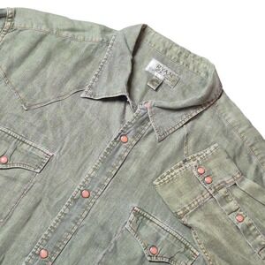 Ryan Michael Men's XXL Linen Western Shirt Pearl Snap Green Cactus